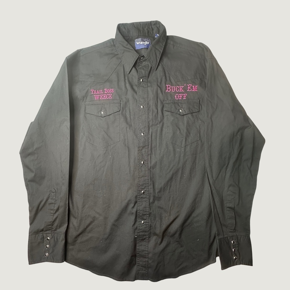 Wrangler Western Shirt Mens XL 71105BK Black Pink Buck Em Off Trailriderz Snap